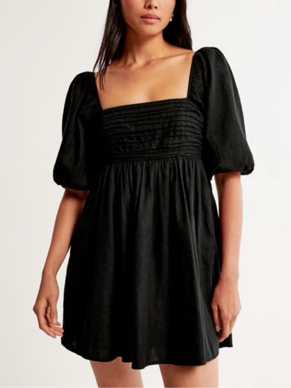 A&F Emerson Poplin Puff Sleeve Mini Dress Black Size Small 6096
